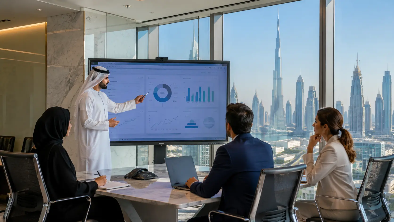 UAE office using an interactive flat panel display for collaboration